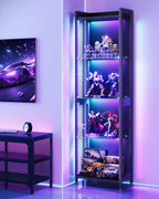 AODK Display Case with LED Lights, Display Cabinet with Open Glass Shelves for Small Space, 4-Tier Corner Display Shelf with Industrial Mesh, Curio Cabinet for Collectibles, Bookcase