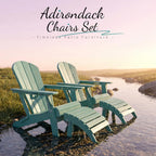 PLUUV Folding Adirondack Chair Set of 2, Hdpe All-Weather Patio Chairs with Cup Holder, Wooden Textured Fire Pit Chairs, Outdoor Chair for Poolside, Backyard, Deck（Aruba）