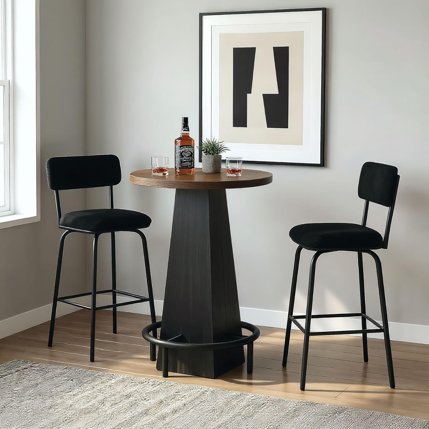 Tribesigns Round Bar Table, 37.4" High Pub Table with Metal Footrest, Drink Bar Station for Small Bars, Dining Room, Kitchen, Brown and Black