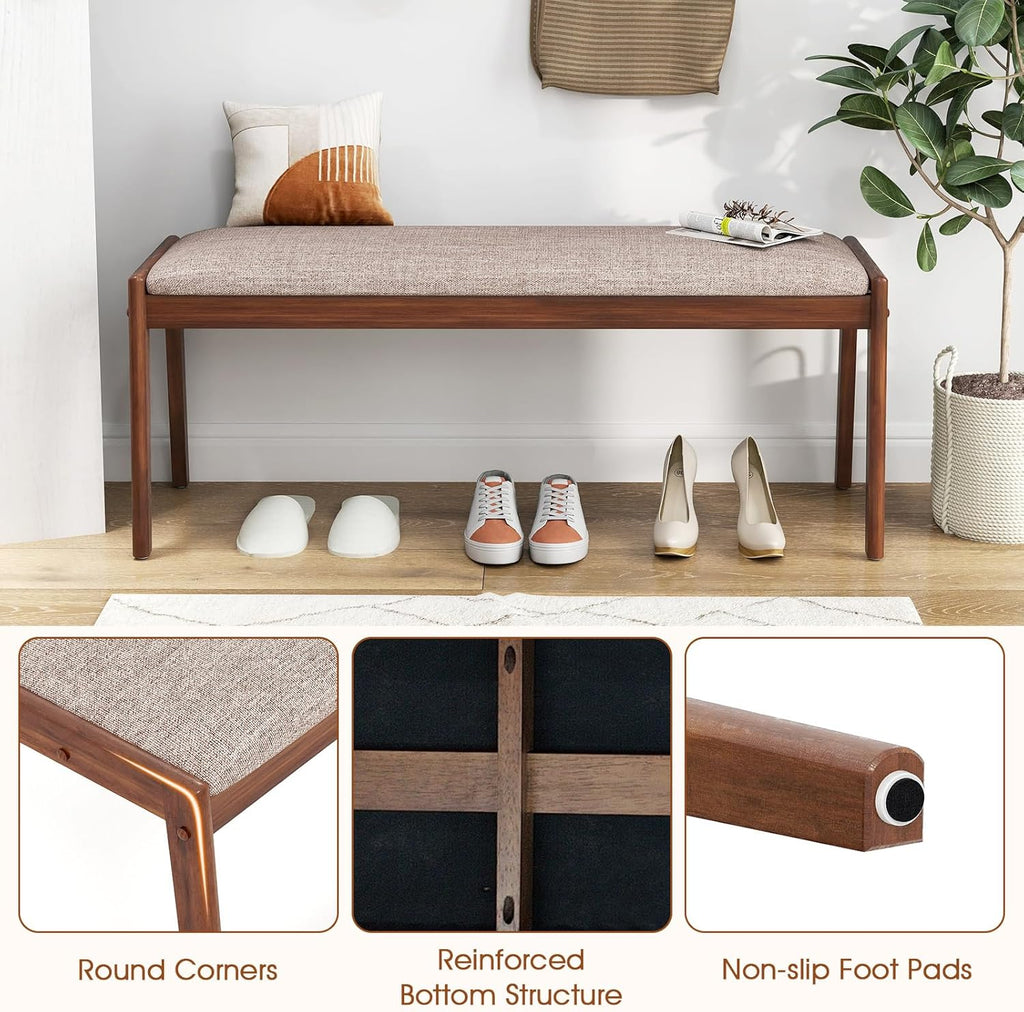 Giantex 45" Upholstered Entryway Bench with Rubber Wood Legs & Fabric Padded Seat, 400Lbs Capacity, Farmhouse Dining Bench for End of Bed, Hallway, Bedroom, Kitchen, Dining Room, Beige