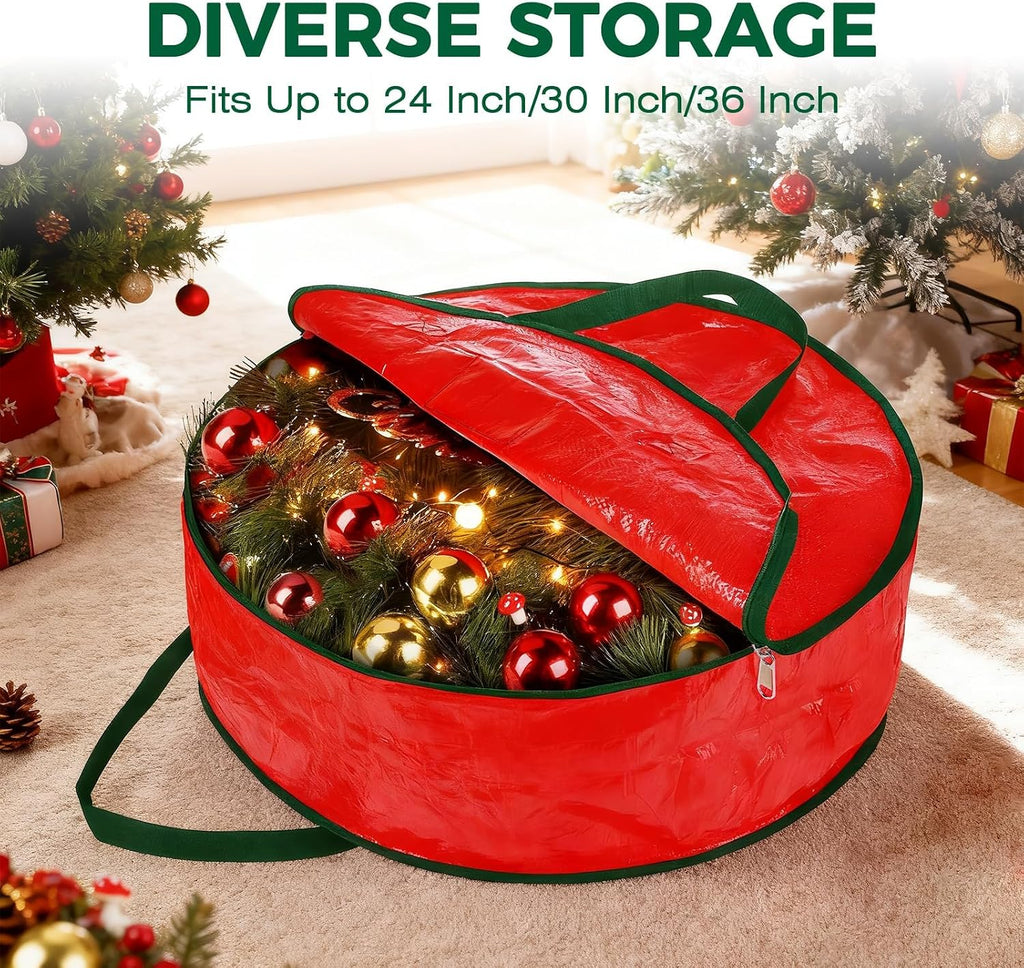 DeckTheHalls Christmas Wreath Storage Container, 2-PACK Waterproof Christmas Storage with Secure Zipper, Reinforced Carry Handles, Year-Round Protection for Christmas Garland & Holiday Decor (30 Inch)