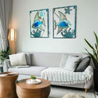 LIFFY Metal Fish Wall Decor with Frame-Outdoor Wall Art, Wall Decor with LED Fairy Lights, Fish Glass Art Wall Sculpture for Patio,Beach,Garden,Yard,Pool,home gift(2pcs, Blue)