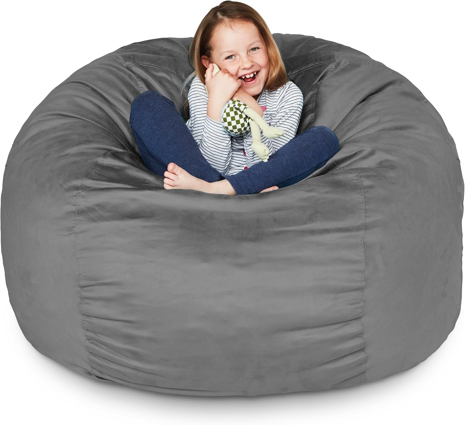 Lumaland Luxurious 3ft Medium Bean Bag Chair with Microsuede Cover - Soft, Foam Filling, Washable Bean Bag Sofa for Adults, Teenagers, Kids, Pets - Sack Chair for Living Room, Bedroom - Dark Grey