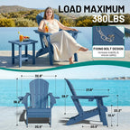 PLUUV Folding Adirondack Chair Set of 4, Easy Storage Space Saving, 380 LBS Capacity Weather Resistant HDPE with Two-Cup Holder for Outdoor Patio Fire Pit Gathering, Navy