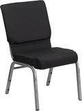 Flash Furniture HERCULES Series 18.5''W Stacking Church Chair in Black Patterned Fabric - Silver Vein Frame, 25"D x 19.25"W x 33.25"H