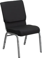 Flash Furniture HERCULES Series 18.5''W Stacking Church Chair in Black Patterned Fabric - Silver Vein Frame, 25"D x 19.25"W x 33.25"H