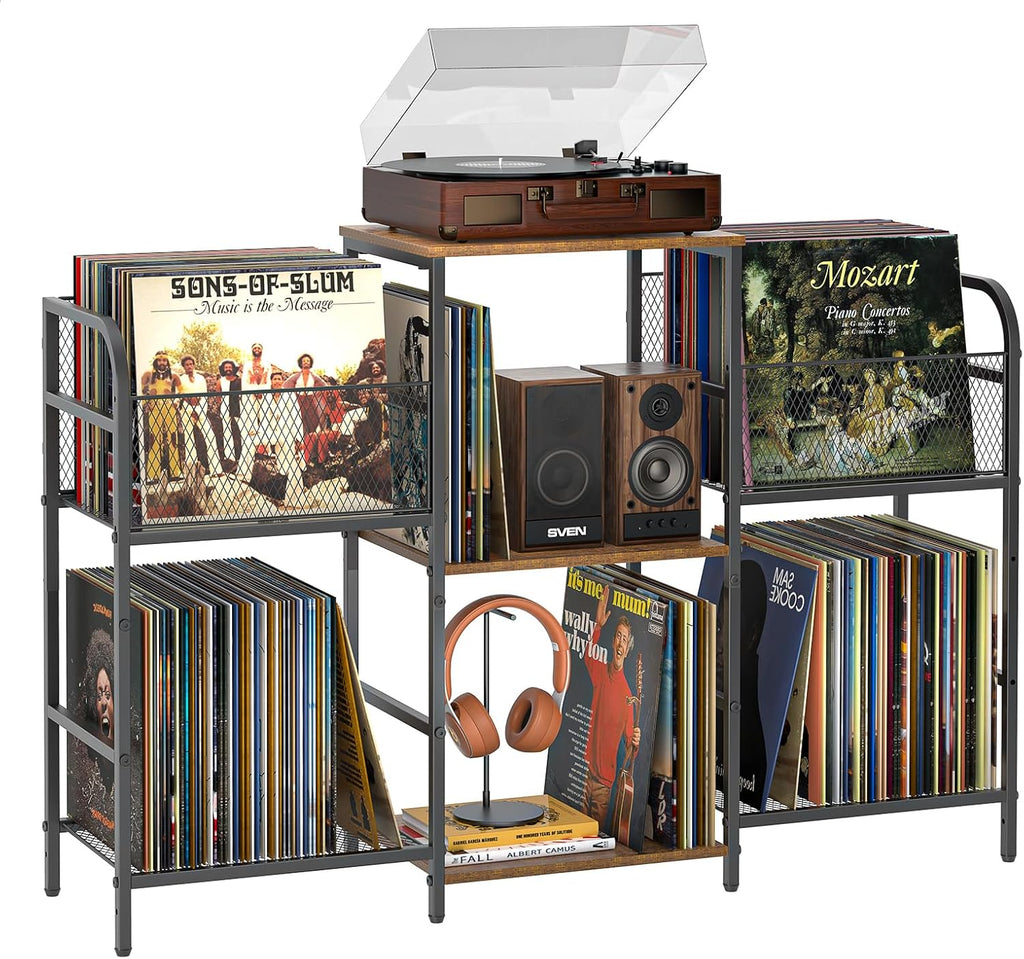 3IngSeagulls Record Player Stand with Vinyl Storage, Record Storage for 350+ Albums, Tuntable Stand with Record Holder for Living Room, Record Holder Vinyl Display Shelf