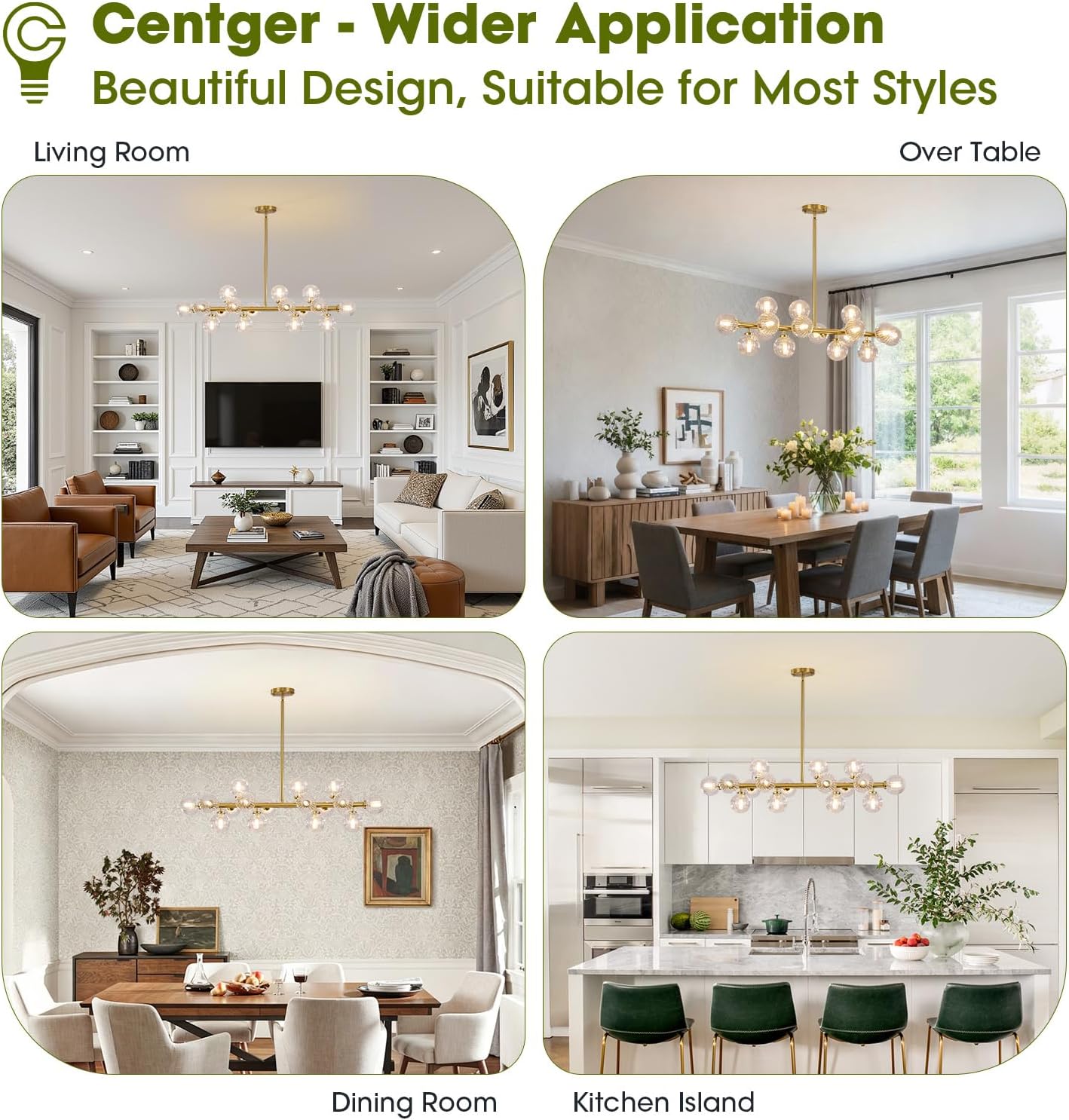 Mid Century Modern Glass Globe Sputnik Chandelier with Clear Bubble, 16-Light Large Linear Chandeliers for Dining Room Kitchen Island Living Room, Gold Dining Light Fixture Over Table