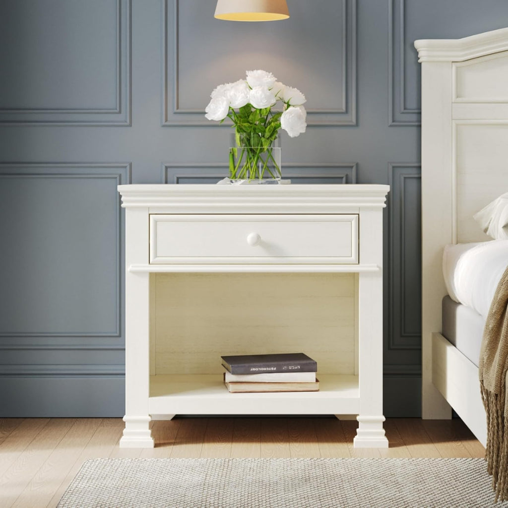 Child Craft Westgate Crib, Double Dresser, Chest, and Nightstand Nursery Set, 4-Piece, Includes 4-in-1 Convertible Crib, Dresser, Chest, and Nightstand (Vintage Linen)