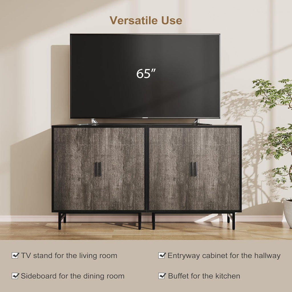 Sideboard Buffet Cabinet with Storage, Kitchen Storage Cabinet with Adjustable Shelf, 2-Door Console Table Accent Cabinet for Living Dining Room, Entryway, Hallway, Credenza, Coffee Liquor Bar, Grey