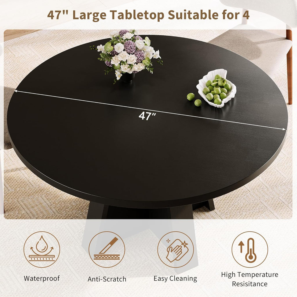 iPormis 47 Inches Round Dining Table for 4-6 People, Modern Wooden Kitchen Table for Dining Room, Farmhouse Circle Dinner Tables Furniture for Kitchen Living Room, Black
