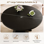 iPormis 47 Inches Round Dining Table for 4-6 People, Modern Wooden Kitchen Table for Dining Room, Farmhouse Circle Dinner Tables Furniture for Kitchen Living Room, Black