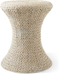 Casafield Hourglass Side Table, Whitewash White, Water Hyacinth Round End Table, Boho Woven Wicker Accent for Bedroom, Living Room, Office, Entryway
