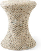 Casafield Hourglass Side Table, Whitewash White, Water Hyacinth Round End Table, Boho Woven Wicker Accent for Bedroom, Living Room, Office, Entryway