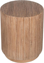 East at Main Monroe Natural Brown Teak End Table – Round Accent Table for Living Room, Bedroom, or Entryway – Solid Wood Handmade Nightstand for Coastal, Boho, and Modern Farmhouse Décor