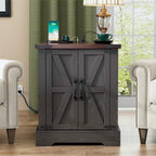 Farmhouse End Table, Rustic Wood Nightstand with Adjustable Shelf, 19.6" W Versatile Walnut Sofa Side Table with Barn Doors & Retro Hinges for Bedroom, Living Room (Grey-6x)