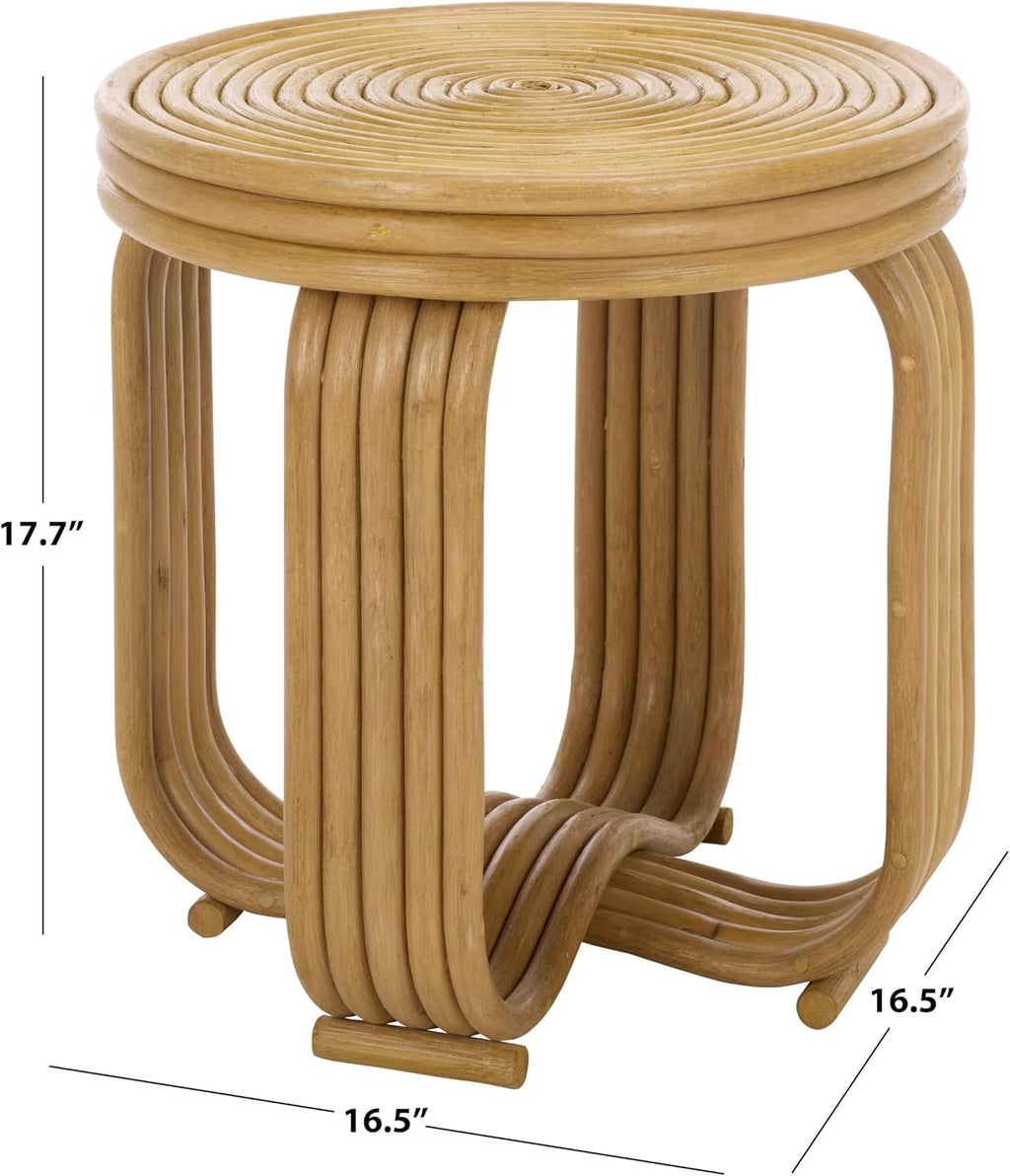 SAFAVIEH Furniture - Asleesh Round Accent Table - Natural Rattan - Fully Assembled - Ideal for Living Room, Bedroom, 16.5" W x 16.5" D x 17.7" H (ACC9901A)