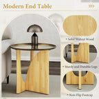 Asday Farmhouse End Table, Wood Side Table with Metal Tray Top, Geometric Base, Small End Table, Bedside Table for Living Room or Bedroom, 1 Piece