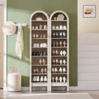 IFGET 71" Tall Arched Shoe Storage Cabinet, 8 Tiers 16 Pairs Wooden Shoe Rack with 3 Adjustable Shelves, Freestanding Shoe Closet Shelf Organizer for Entryway, Hallway, Living Room (Cream)