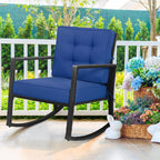 Tangkula Wicker Rocking Chair, Outdoor Glider Rattan Rocker Chair with Heavy-Duty Steel Frame, Patio Wicker Furniture Seat with 5” Thick Cushion for Garden, Porch, Backyard, Poolside (1, Blue)