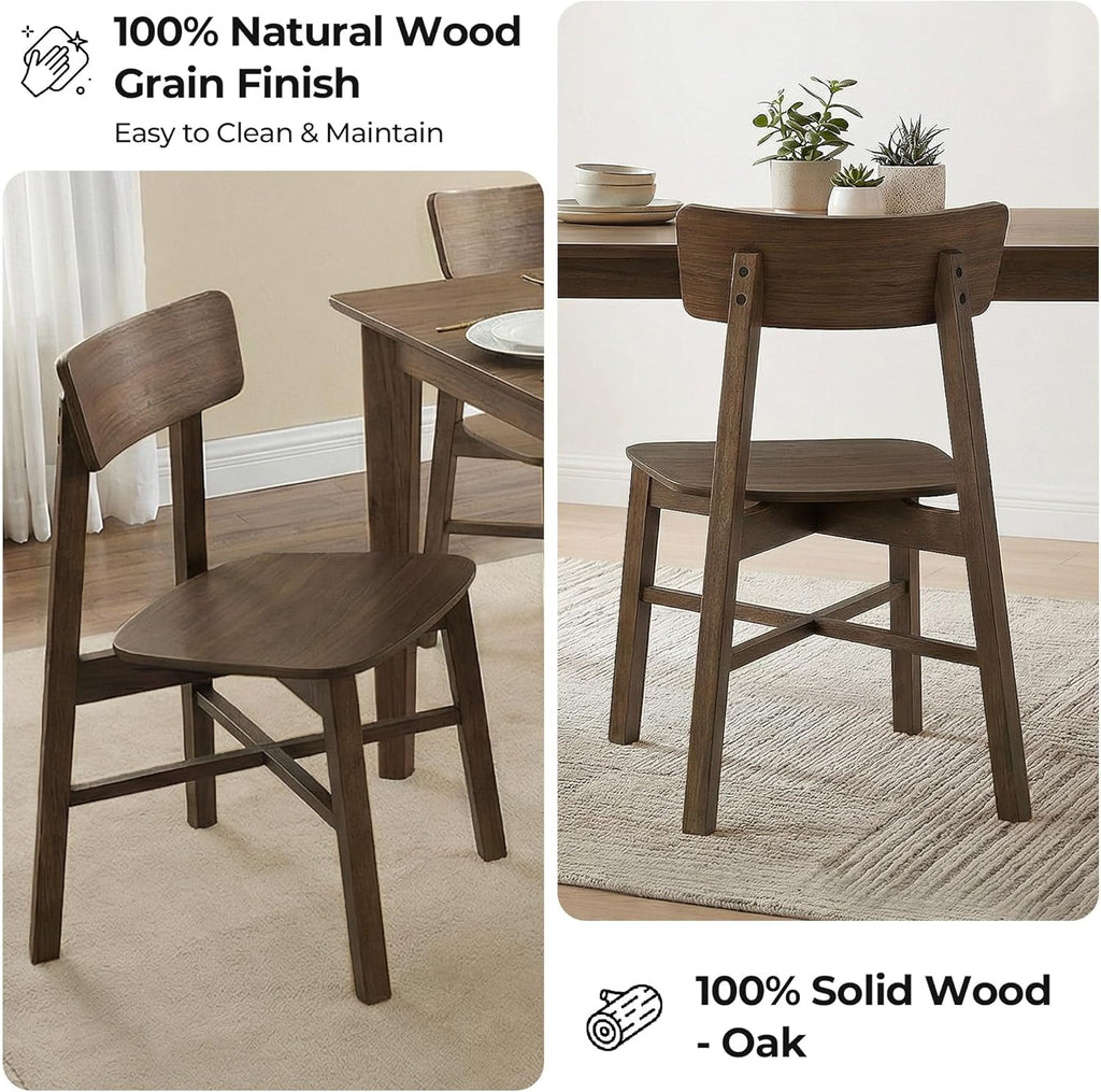 CHITA Soild Wood Dining Chairs Set of 4, Mid Century Modern Walnut Wood Kitchen Chairs with Curved Backrest, Dining Room Chair for Kitchen, Restaurant