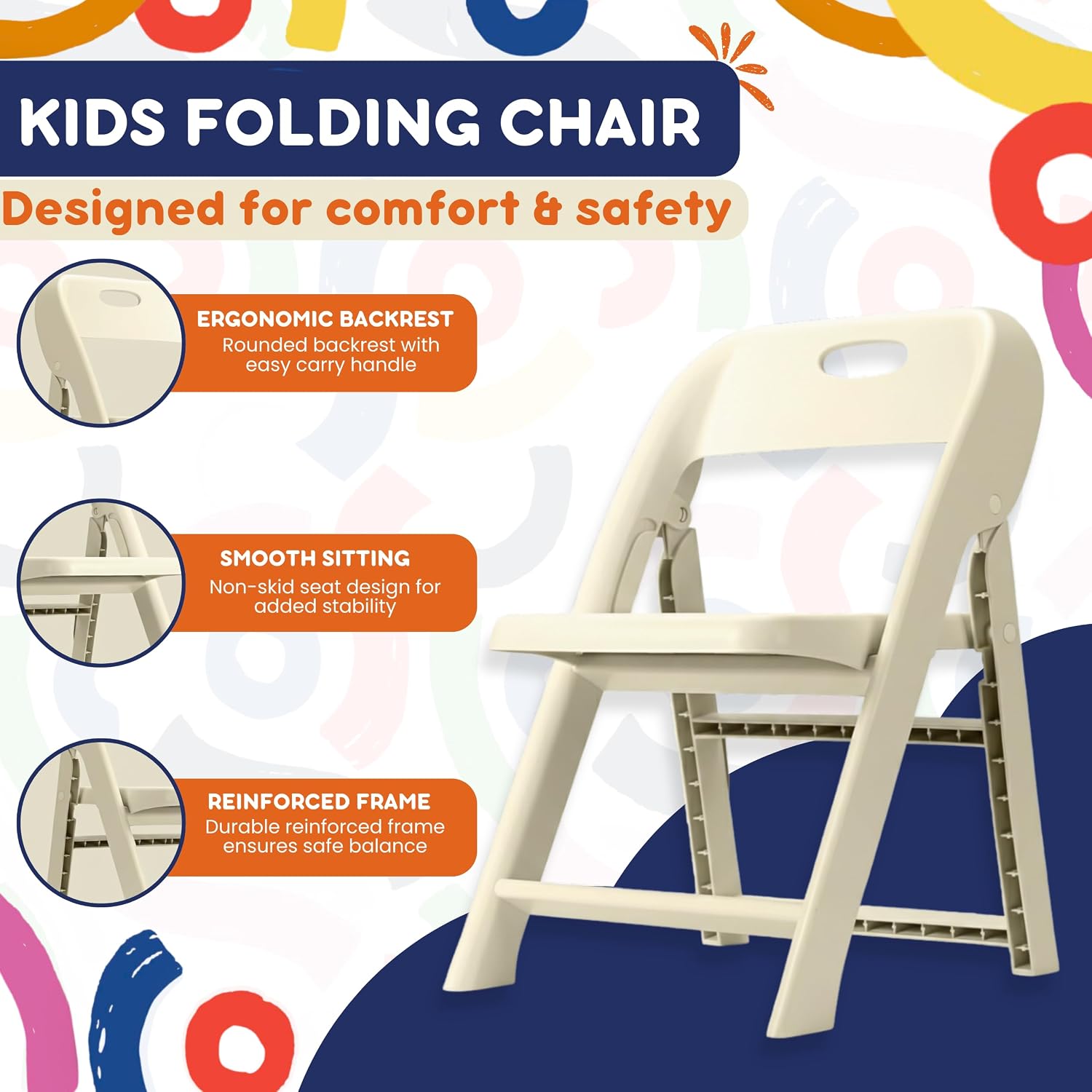Giggle & Play 2 Pack of Kids Folding Chair with Backrest - Lightweight, Portable Toddler Chair for Indoor, Outdoor, Playroom & Classroom (Beige)