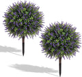 Artificial Boxwood Topiary Ball Trees with Lavender, UV Resistant Fake Shrubs Bushes with Spike Faux Evergreen Plant for Indoor Outdoor Front Porch Garden
