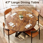 Concho 47" Round Dining Room Table for 4-6,Circle Kitchen Dining Dinner Table with Pedestal Metal Frame,Space Saving Wood Kitchen & Dining Room Furniture, Vintage Brown