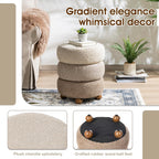 Glitzhome Round Ottoman with Storage, Small Foot Stool, Modern Accent Stool Upholstered Vanity Stool with Rubberwood Ball Feet for Bedroom Living Room Dorm Room, Gradient Brown