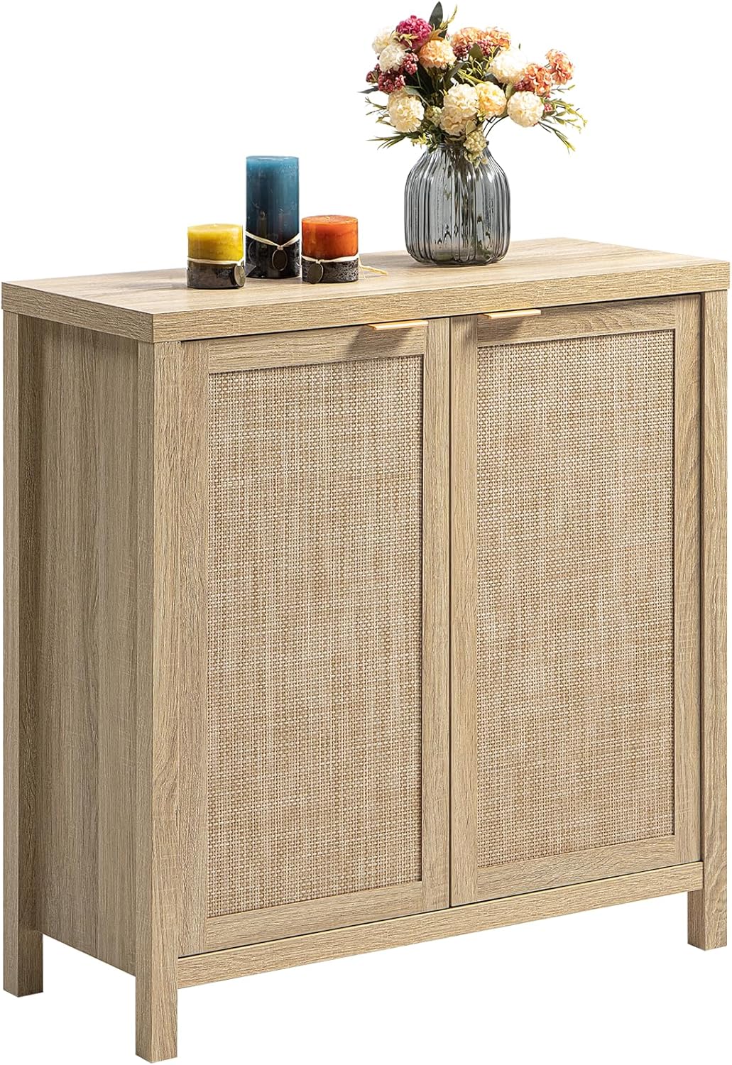 SICOTAS Rattan Sideboard Buffet Cabinet with Large Storage - Boho Credenza Coffee Bar Cabinet with Adjustable Shelves, Buffet Console Table for Kitchen Living Room Hallway - Natural