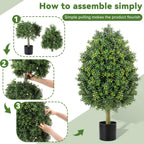 Giegxin 3ft Artificial Boxwood Topiary Trees Fake Bushes Potted Plants Indoor Evergreen Shrubs with Sturdy Planter for Front Porch Home Yard Decor