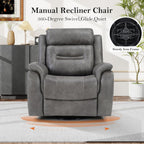 Bonzy Home 360° Swivel Rocker Recliner Chair for Adults, Manual Faux Leather Reclining Chair with Ergonomic Backrest, Glider Rocking Nursery Single Sofa for Living Room, Bedroom, Grey