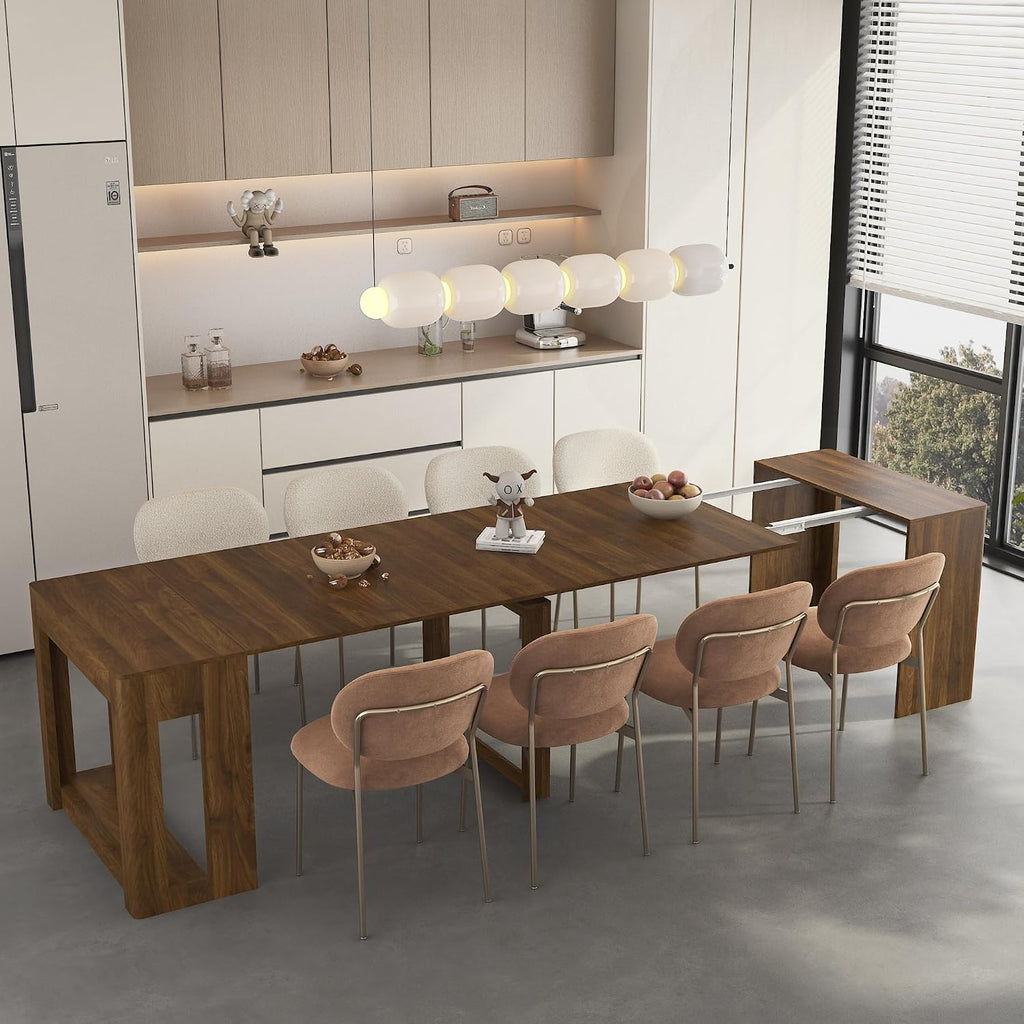 KEIKI Extendable Foldable Dining Table 29.9" to 108.7", Expandable Wooden Console Table for 1–10 People, Space Saving Multifunctional Kitchen Dining Desk, Rectangle Table for Small Spaces, Brown