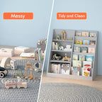4 Tier Kids Bookshelf for Nursery, Baby Toddler Bookshelves Toy Organizers and Storage Bookcase, Wooden Children Book Shelf for Kids Rooms Classroom (Grey)