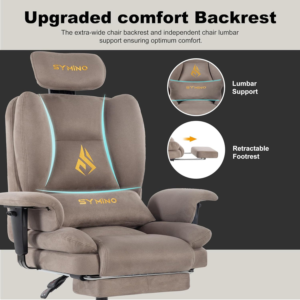 Symino Gaming Chair with Foot Rest, Unique Up/Down Armrests, Twill Fabric Ergonomic High Back Chair, 150° Recline Solid Color Computer Desk Chair, Light Coffee