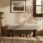 Christopher Knight Home Damas Boucle Upholstered Dining Bench, Wooden Entryway Bench, Long Sofa Footstool for Living Room, Bedroom End of Bed Bench, Khaki+Walnut