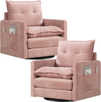Swivel Accent Chair Set of 2, Modern Swivel Barrel Chair for Living Room, 360 Degree Comfy Square Accent Barrel Chair, Upholstered Sofa Armchair for Bedroom,Reading, Chenille, Pink