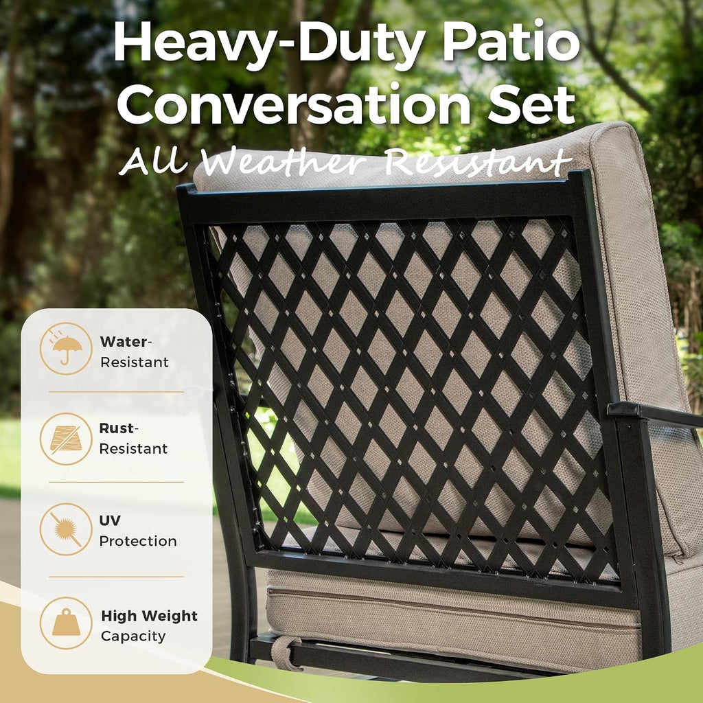 MIXPATIO Patio Chairs Set of 2, High Back Outdoor Patio Metal Leg Chairs with 5.75" Thick Cushions for Bistro Balcony Porch Deck and Yard, Beige