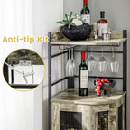 Giantex Corner Bar Cabinet with Glass Holder, Industrial Wine Cabinet with Metal Mesh Doors & Adjustable Shelf, Buffet Cabinet with Anti-tip Kit for Home Kitchen Dining Room Bistro