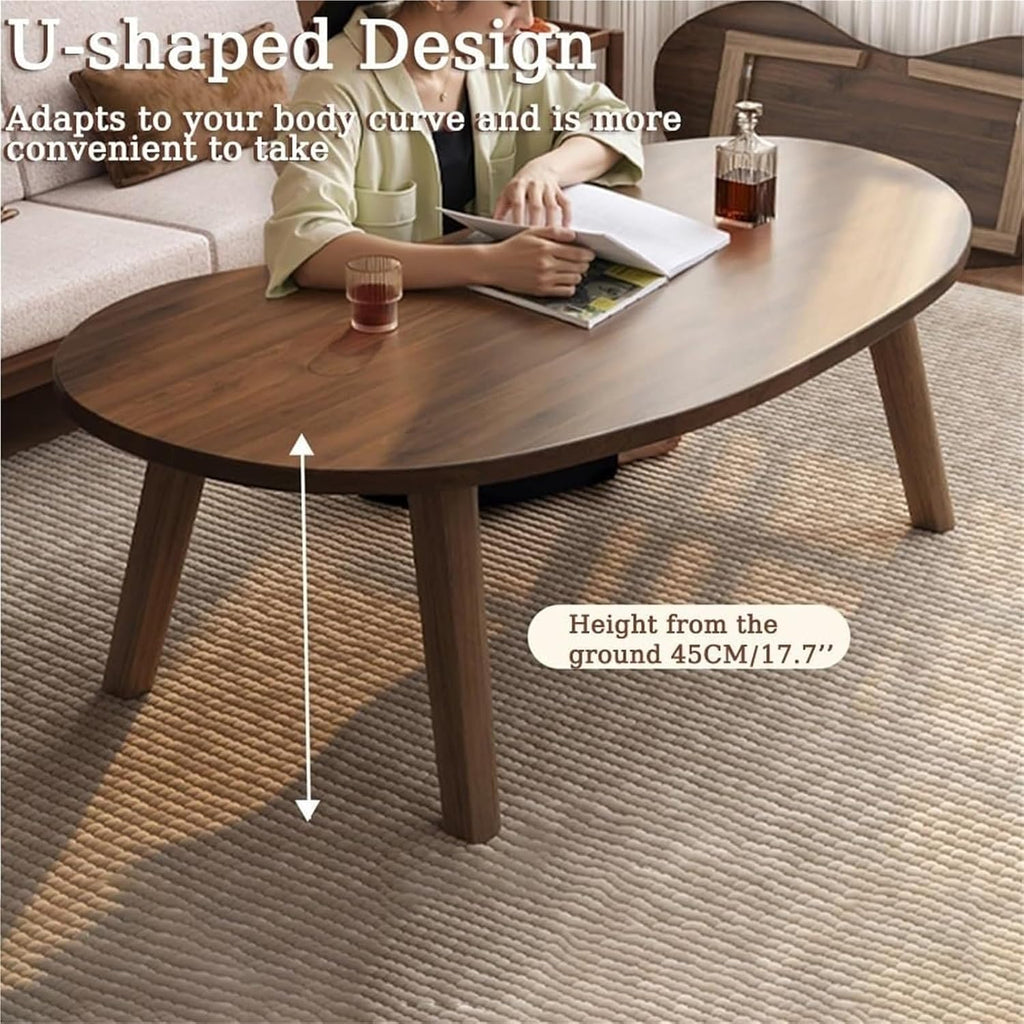 Creative Curved Coffee Table Wood Mid Century Modern for Living Room Foldable Side End Tables for Home(Wood,100cm)