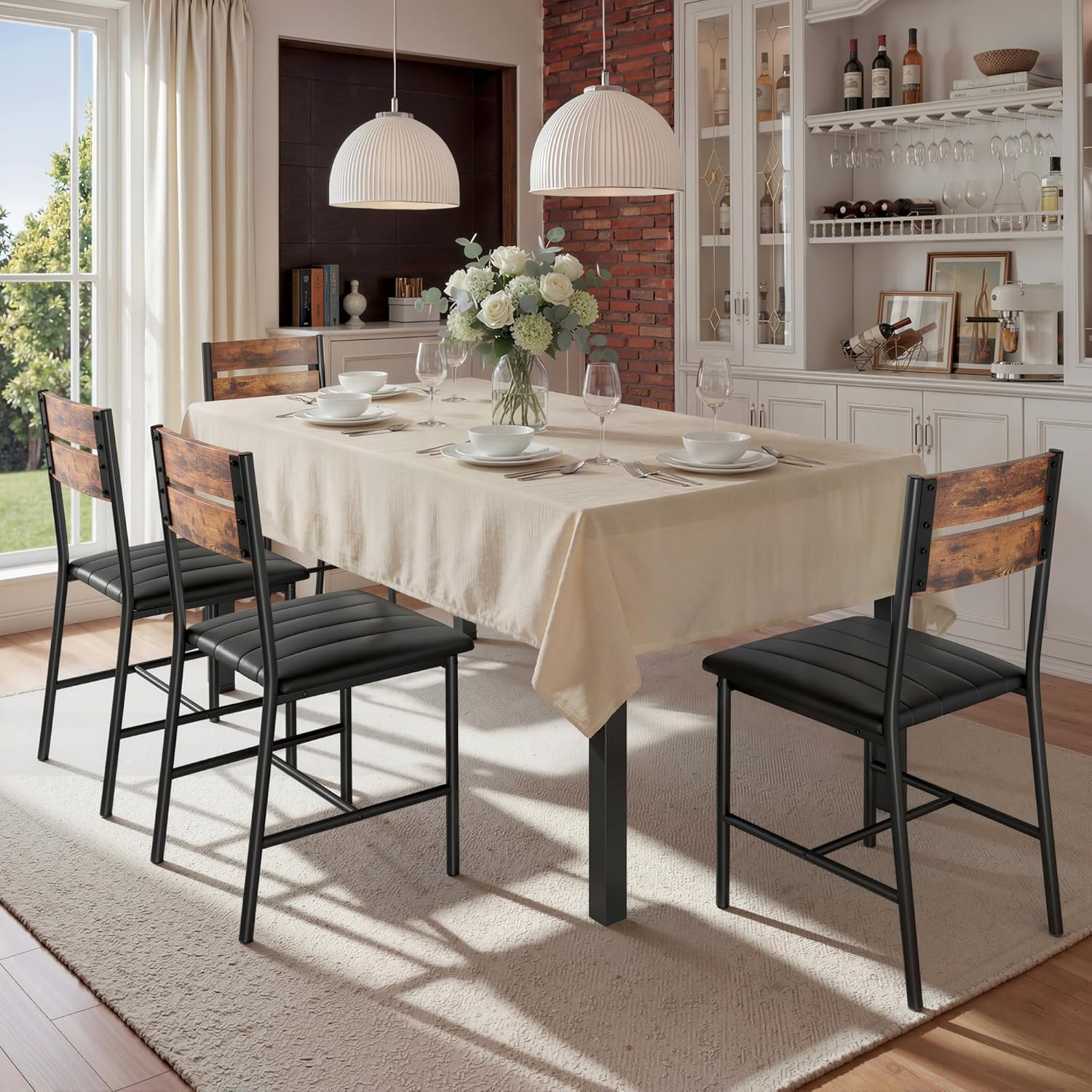 IRONCK Upholstered Dining Chairs Set of 4, Modern Dining Room Chairs with Ergonomic Backrest, MDF Board and Metal Frame, Kitchen Chairs for Dining, Kitchen and Living Room, Rustic Brown