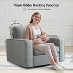 36.2" Wide Swivel Accent Chair - 360° Rotation Upholstered Modern Design Comfortable Cushioned Seating, Pillowback Glider Rocking Chair for Living Room, Bedroom, Nursery and Reading Nook, Gray