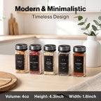 EDELHAUS Glass Spice Jars with Label and Space Gray Rotating Lids (24 x 4oz) Spice Containers with 240 Labels, Shaker Inserts, Steel Funnel, Empty Square Containers