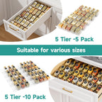 MIUKAA Acrylic Spice Drawer Organizer, 5 Tier - 10 Pack Seasoning Organizer for Drawer, Expandable From 13" to 26" Kitchen Drawer Spice Rack (Jars not Included)