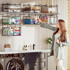 3-Pack Hanging Laundry Organizer, Stackable Wire Shelf Storage with Label Cards, Foldable Metal Baskets with 360 Rotating Hooks, Space-Saving for Laundry Room, Closet & Pantry, 11"15" Large, Black