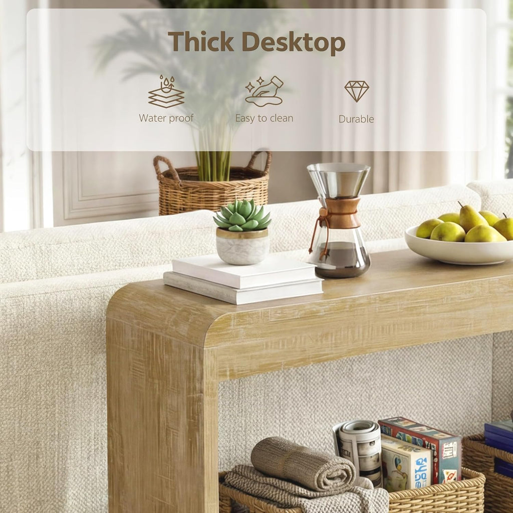Farmhouse Entryway Table, 43.7" Console Tables for Entryway with Open Shelf, Sofa Table Behind Couch, Wooden Entry Table with Storage for Entrance, Living Room, Hallway, Natural