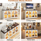 63 Inch Sideboard Buffet Cabinet,Modern Arched Buffet with Led Lights and Glass Doors,Kitchen Buffet Cabinet with Storage Large Curved Cabinets w/Adjustable Shelves for Living Room,Kitchen,White
