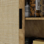 72" Tall Kitchen Pantry Storage Cabinet, Freestanding Buffet with 4 Rattan & Adjustable Shelves, Utility Cupboard Large Sideboard for Kitchen, Dining Room, Natural