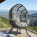 Wicker Egg Chair Indoor Outdoor, Weather-Resistant PE Rattan with 8-Inch Cushion, 400lbs Capacity, Ergonomic Balcony Chairs(Black+Gray)