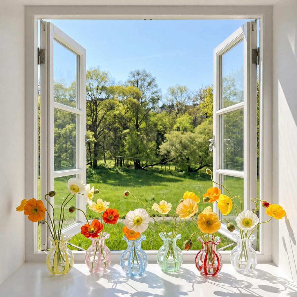 Ruffled Ribbon Hand-Blown Glass Vase Set Small Clear Flower Vases for Centerpieces, Weddings, and Home Decor, Thickened Base for Stability